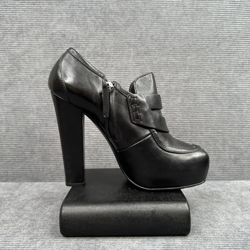 Proenza Schouler Black Leather Penny Loafer Platform Block Heel‎ Booties Size 39